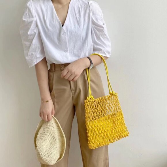 Boho Shoulder Bag /Yellow Rope/ Beachy / Island Handbag- NWT - Picture 5 of 10